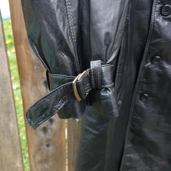 Montreal Leather Trench Coat Men's Size 42 Large Black Y2K The Matrix Blanket - Picture 7 of 10